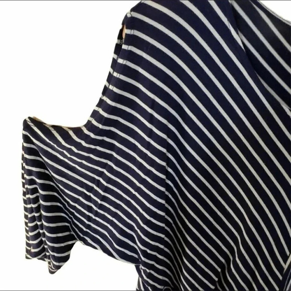 CJ Banks 3X Blue/white striped open shoulders top - Picture 3 of 5